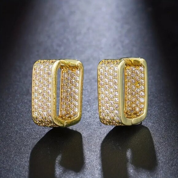 Rectangular Zircon Hoops Gold Tone with Lots of Bling #1418 - Picture 11 of 13